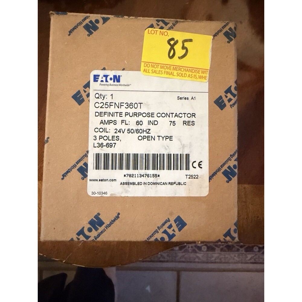 1 Eaton C25FNF360T Contactor 3 Pole 60A 24V Coil Series A1